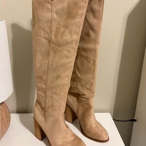 Tan Suede Knee-High Women's Boots